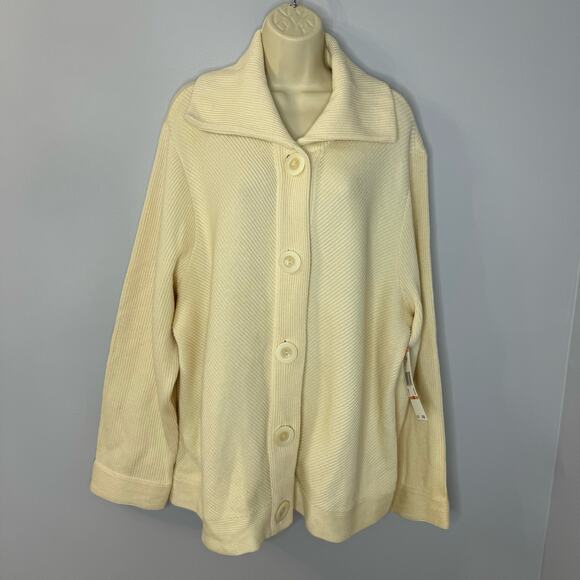 Anne Klein Women's Button Front Cardigan Cream Pockets Wool Blend Heavy Knit 3X - Picture 1 of 13